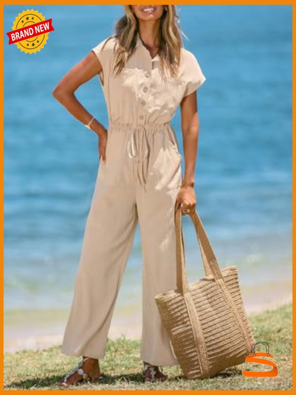 Wide Leg Jumpsuit with Pockets Short Sleeve Casual Vacation Outfit - Picture 7 of 7